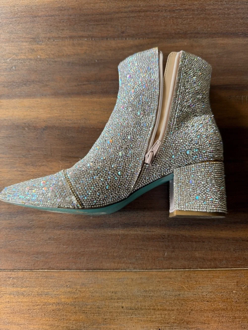Betsey Johnson Iridescent Crystal Embellished Ankle Boots
